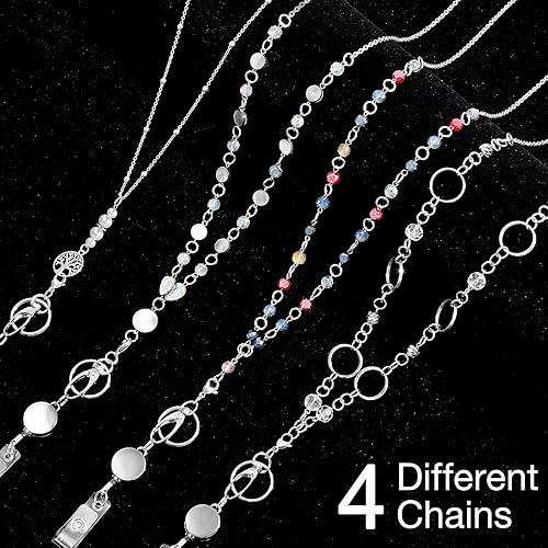 Miniatura 3 de Pangda 4 juegos de collares retráctiles para tarjetas de identificación, carrete de credencial de acero inoxidable con cuentas para mujeres,