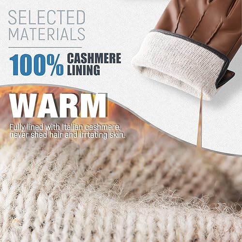 Miniatura 3 de QUKOPSE Winter Leather Gloves for Men,Touchscreen Snow Driving Gloves with Cashmere Lining for Motorcycle Driving Riding