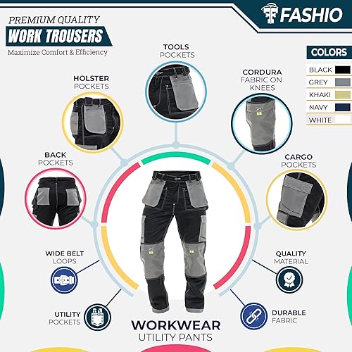 Miniatura 2 de FASHIO FF Pantalones de construcción para hombre, tácticos, de seguridad, cordura, reforzados, con múltiples bolsillos, para carpintero, pantalones