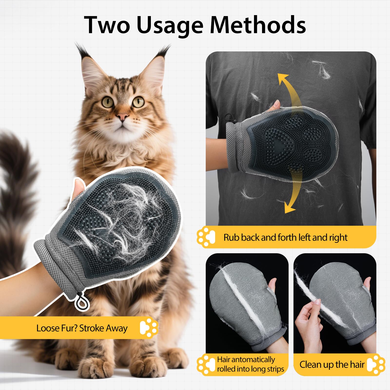 Poiinvc Double Sided Pet Hair Removal Glove Reusable Grooming Gloves for Dogs and Cats 2-in-1 Electrostatic Pet Hair Remover with Silicone Brush for Bathing (1 Pcs) - Image 2