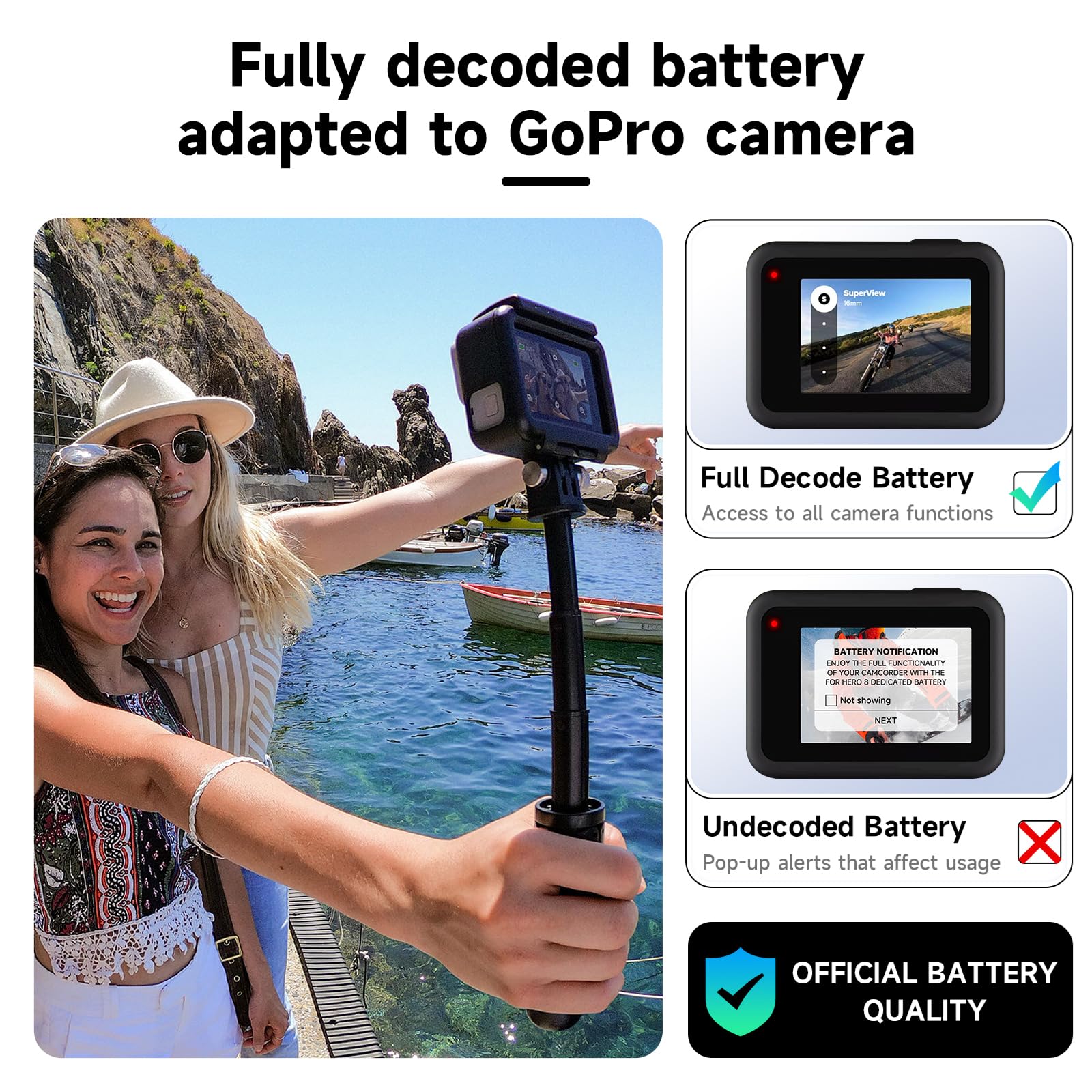 Lot de 2 Batteries 1800 pour Hero 8/7/6/5 Black – 3,85 V/Li-ION Batterie de Rechange Compatible avec Hero 8 7 6 5 Black, AHDBT801, AHDBT-701, AHDBT-501, AABAT-001