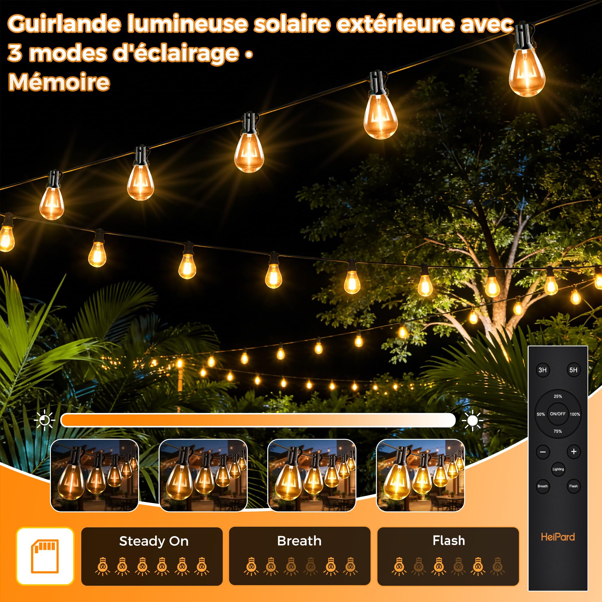 HeiPard Guirlande Guinguette Exterieur,15m 25+2 Ampoules Guirlande Lumineuse Exterieure LED IP45 Étanche Télécommande Dimmable Minuterie Guirlande LED Exterieur pour Decoration Jardin Terrasse Balcon | S11 Lumières d'extérieur de jardin à intensité variab
