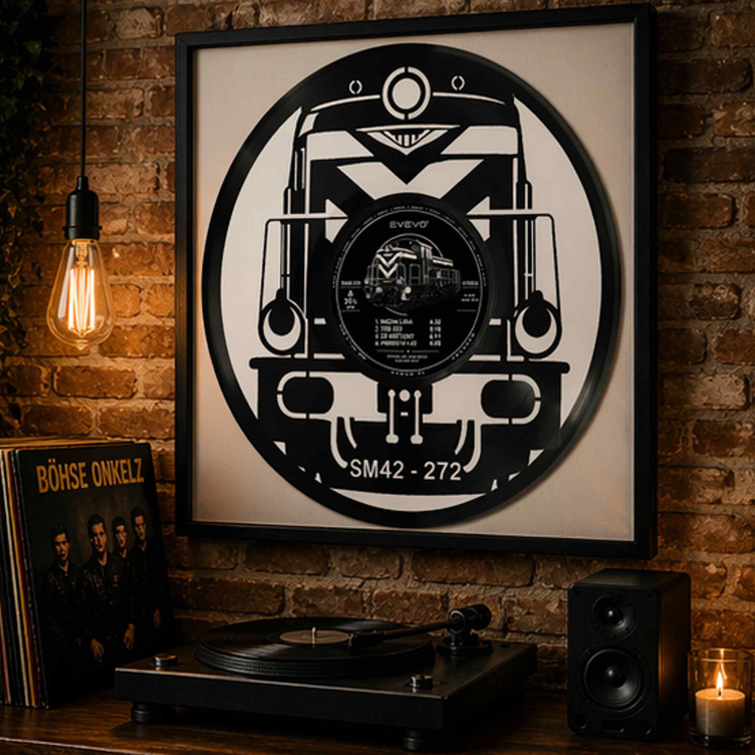 EVEVO Decorazione da parete in vinile con cornice, 32 x 32 cm, treno, decorazione da parete in vinile, motivo: loco a vapore, regalo per appassionati e collezionisti di ferrovie