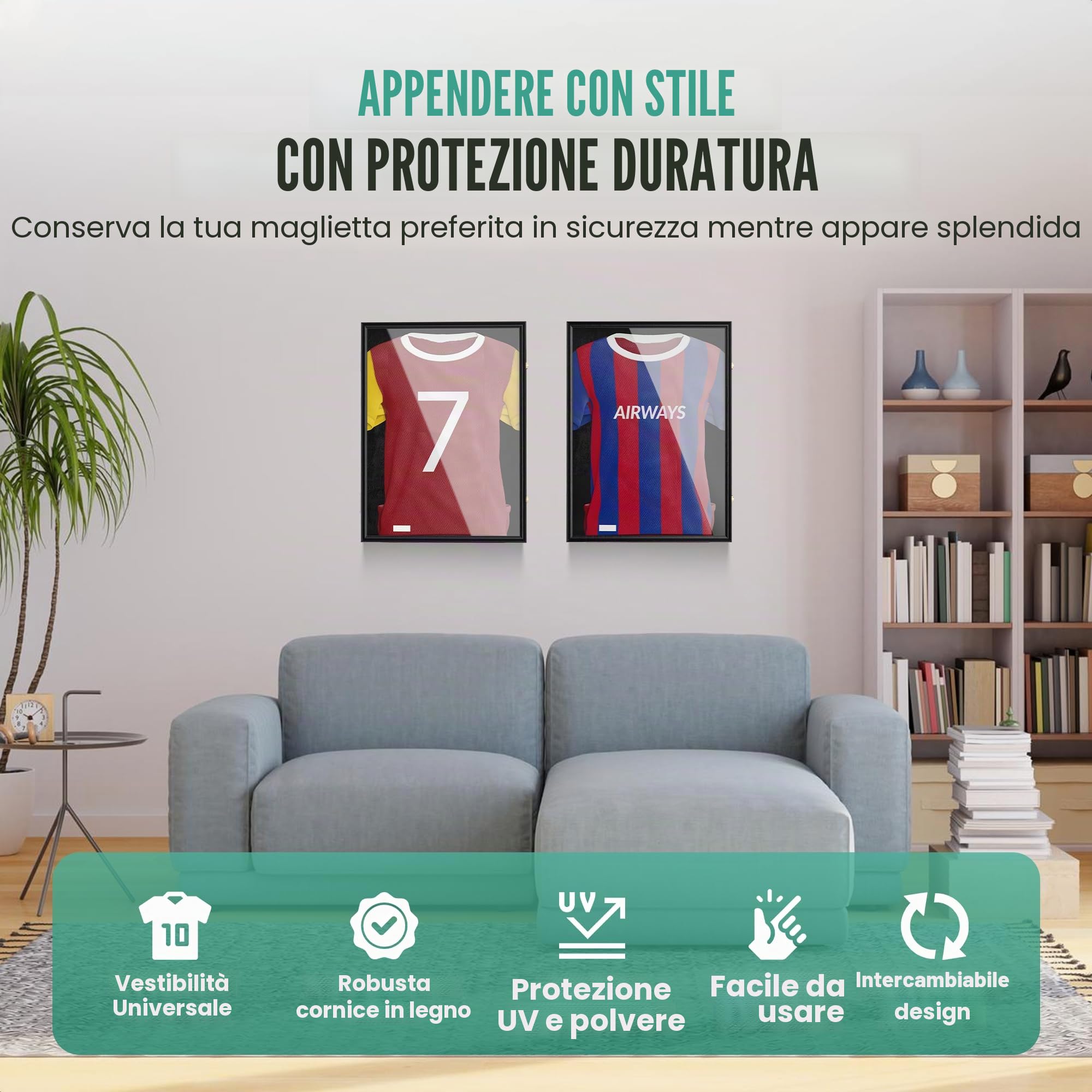 Avalo Cornice per cornice da 80 x 60 cm nero - Cornice profonda per foto - Adatta per maglietta da calcio incorniciata - Pieghevole