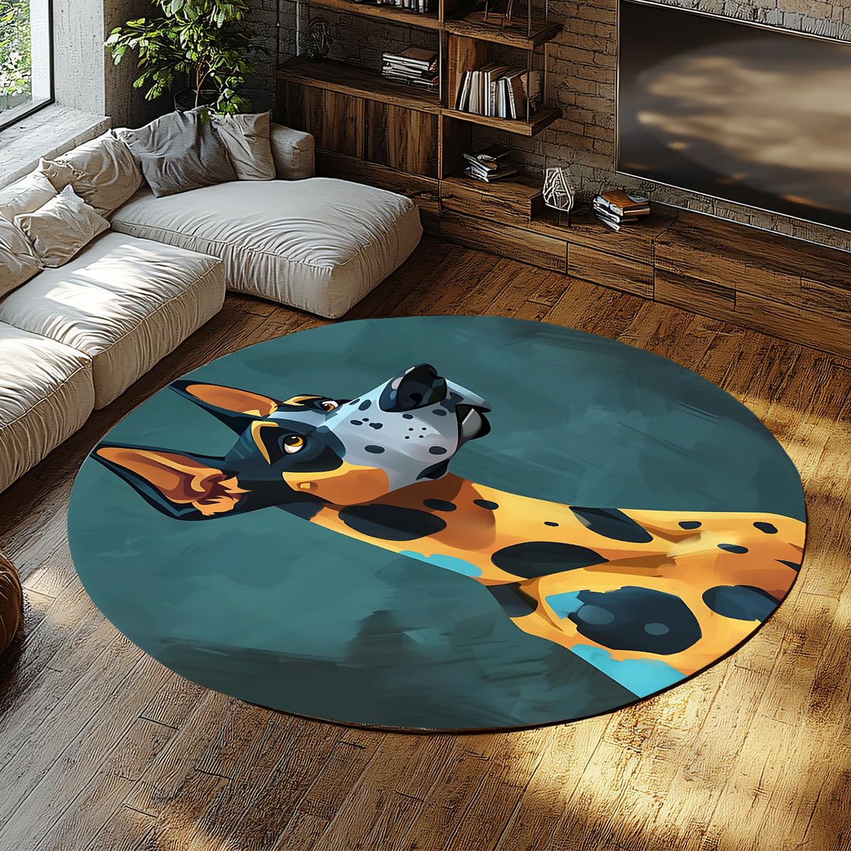 Tapis rond salon antidérapant grand tapis d'intérieur doux rétro