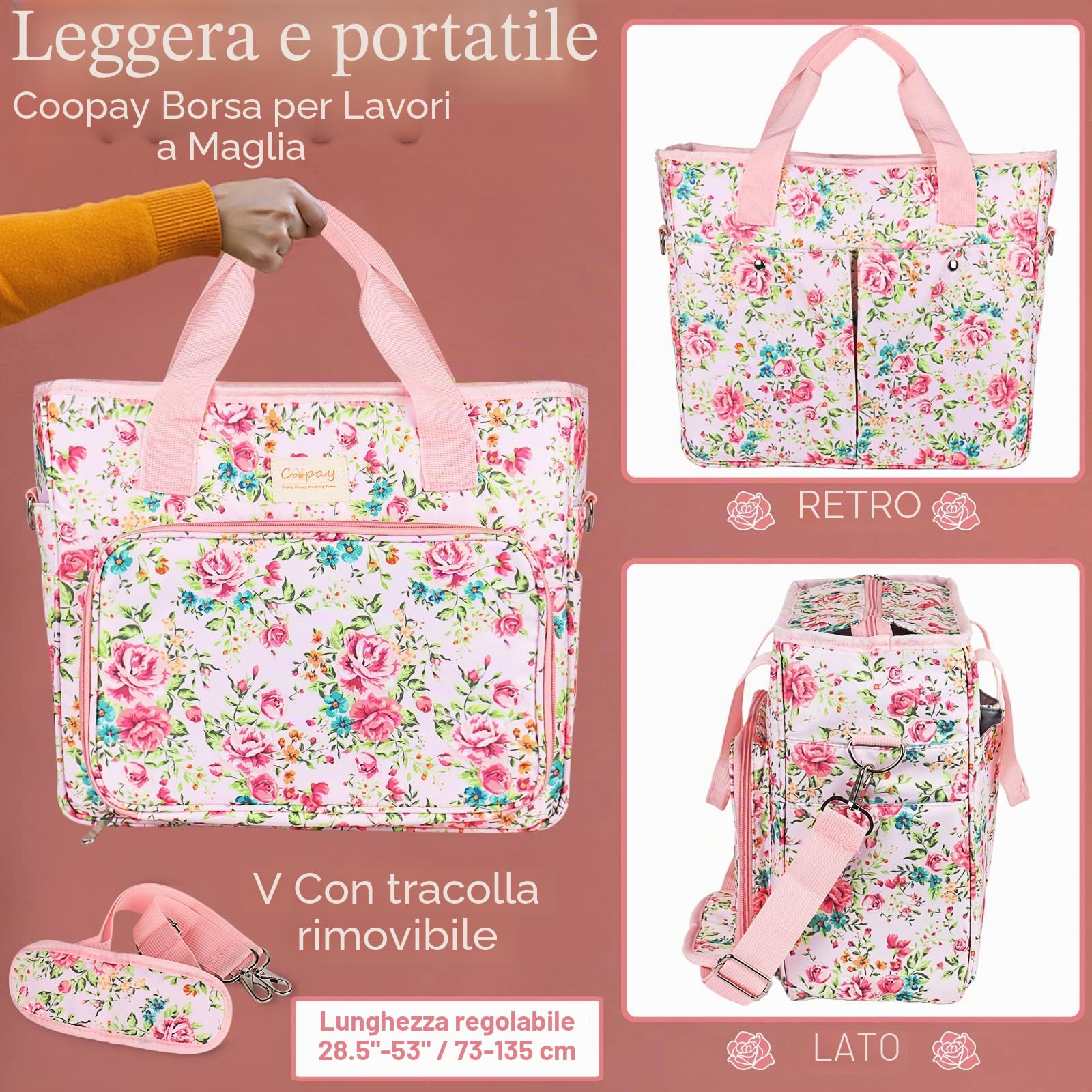 Coopay Borsa per Lavori a Maglia, Borsa per la Conservazione dei Filati in Lana, Custodia per i Filati per Ferri da Maglia e Altri Accessori, Impermeabile con Cerniera, Grandi