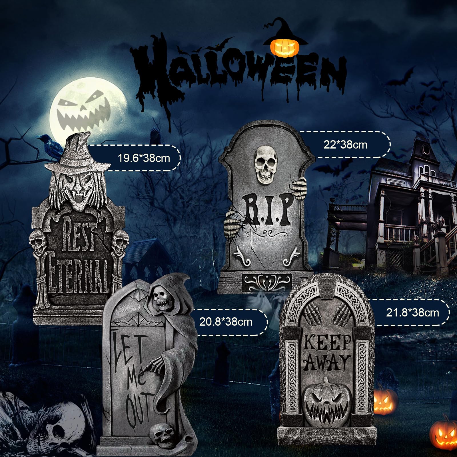 Halloween Mini Deko HAPINARY Kunstharz Grabstein Dekoration Halloween  Gruselige Deko Halloween Figuren, image size:1600x1600