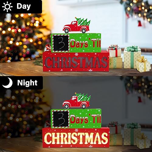 Miniatura 3 de Letrero de madera con luces LED, calendario de cuenta regresiva de Navidad escrito a mano con tizas de 3 colores, pizarra lavable, letrero de mesa