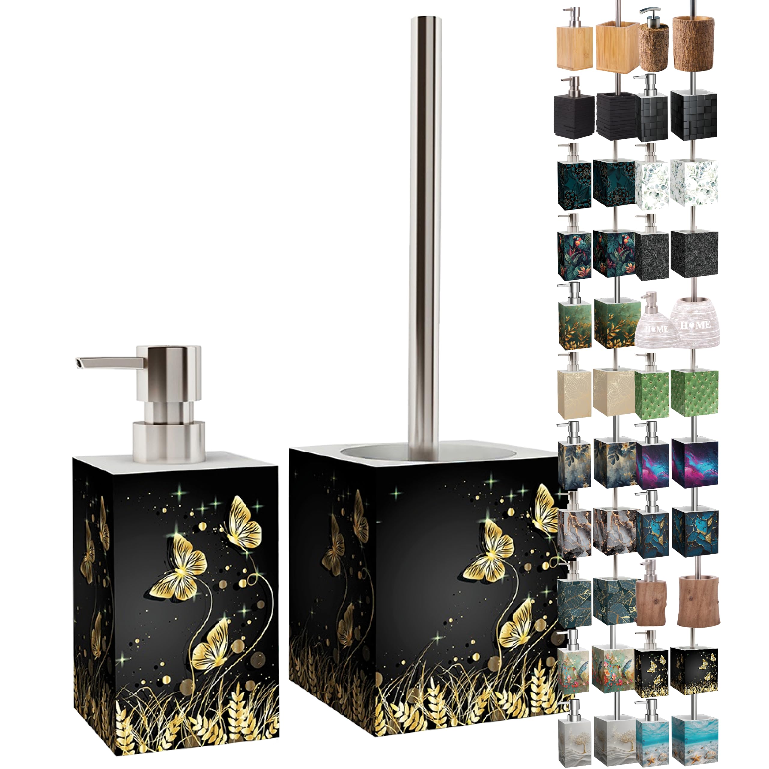 Sanilo Set de baño, Muchos dispensadores de jabón y escobillas Bonitos para Elegir, diseño Moderno y Elegante (Silueta)
