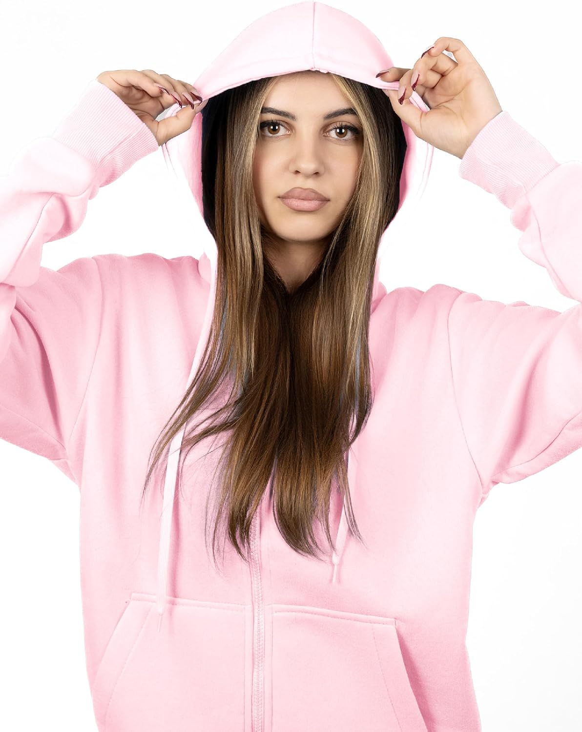 Oversized Zip Up Hoodie for Women, Soft Fleece Cotton Blend, Cozy Full Zip Sweatshirt - Image 5