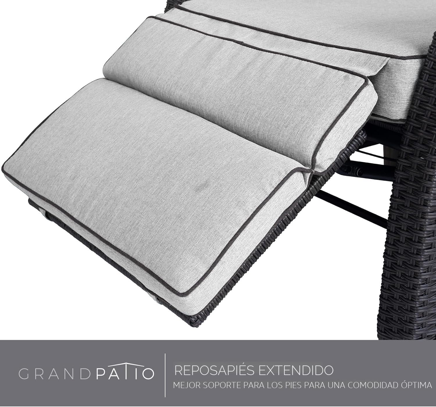 Grand patio Tumbona de relax con cojín de asiento, sillón de jardín, respaldo ajustable de ratán, tumbona para interior y exterior, color crema y ratán gris