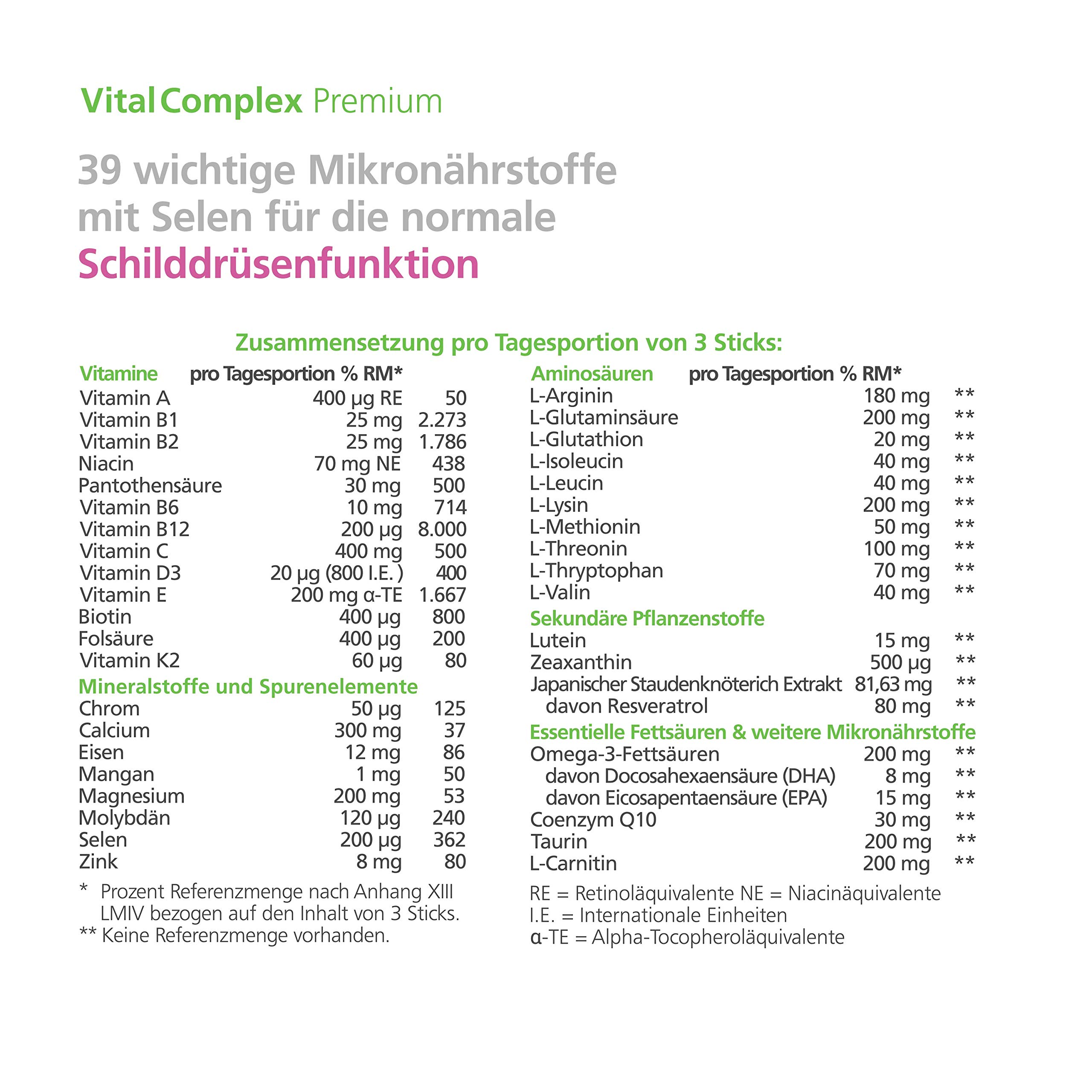 VitalComplex Premium Schilddrüse – 39 Mikronährstoffe mit Selen, ohne Jod | All-in-One Formel mit 200 µg Selen, Zink, B-Vitaminen & Aminosäuren – Selen trägt zu einer normalen Schilddrüsenfunktion bei