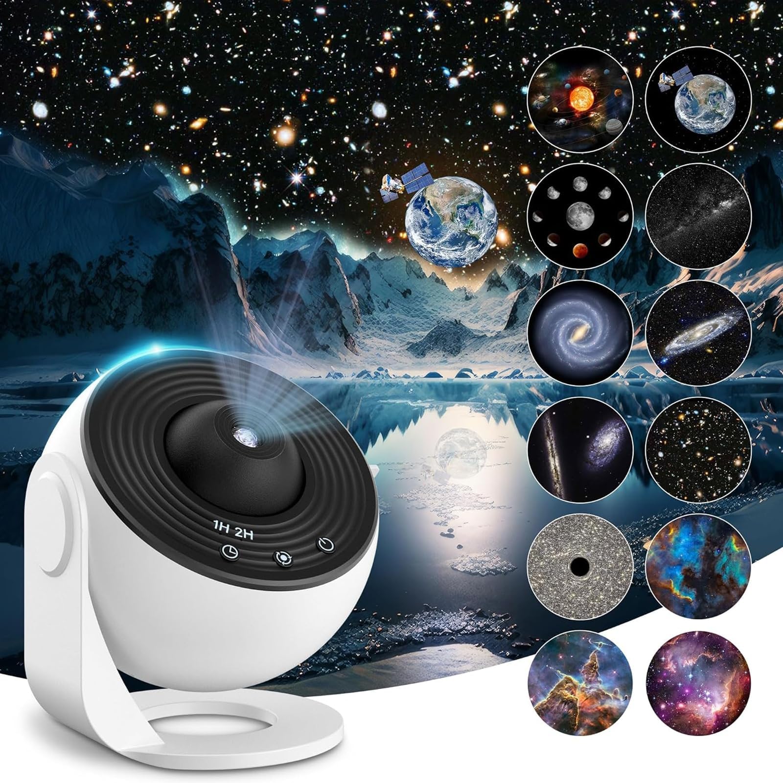 Galaxy Projector, Star Projector night light,12 in 1 Planetarium Star Projector Realistic Starry Sky Night Light,360 °Rotation,Timing,Mute Design,Projection Effect for Bedroom