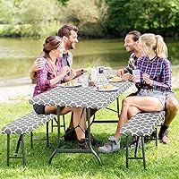 Vista 7 de Senneny Juego de 3 fundas para mesa de picnic ajustables con funda de banco y bolsa con cordón, mantel de vinilo 100% impermeable con respaldo