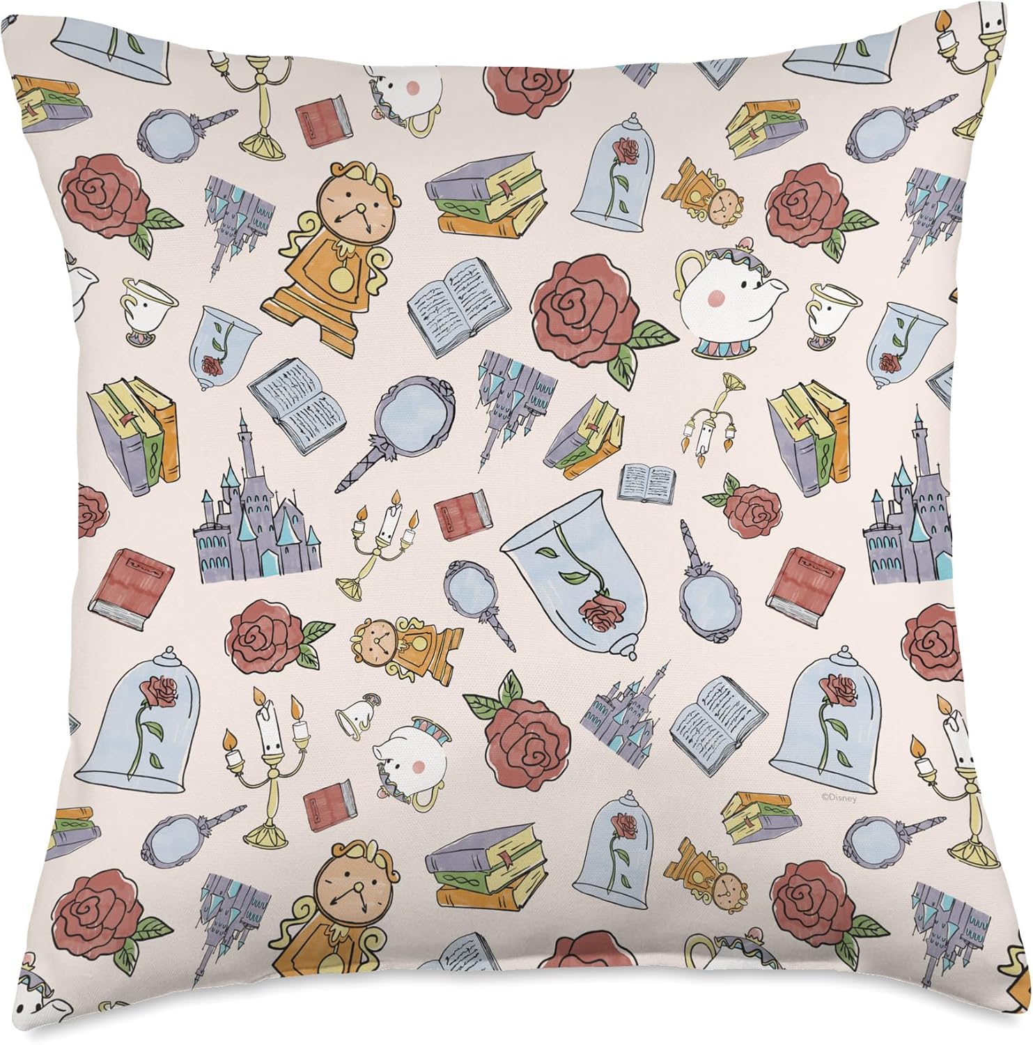 Disney Beauty and The Beast Enchanted Castle Print Throw Pillow