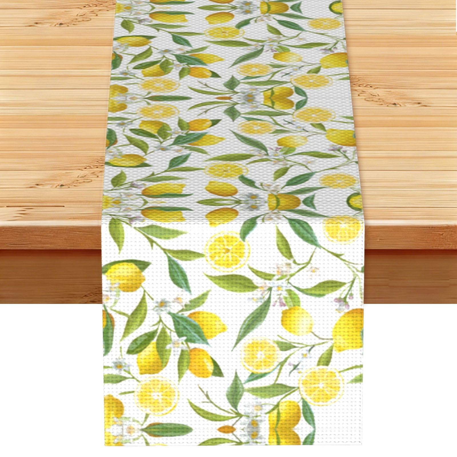 Fresh Tropical Lemons Linen Feel Table Runner Wedding Party Home Decoration