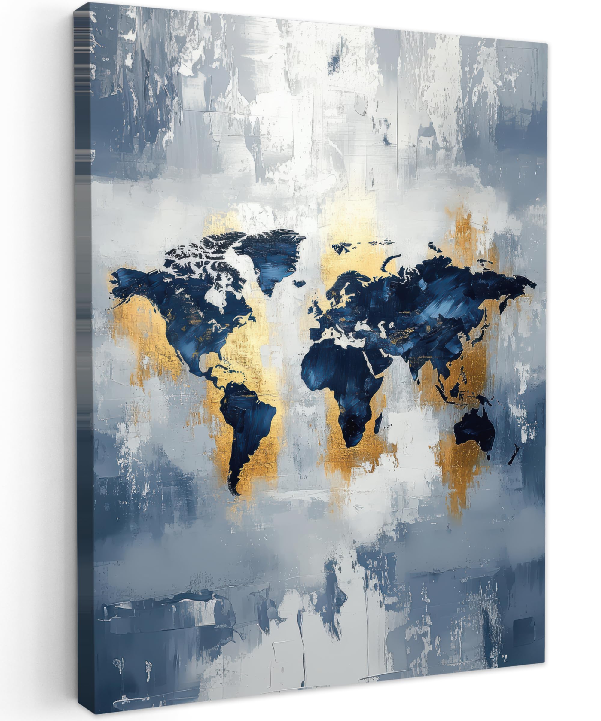 MuchoWow© Canvas Wall Art 20"x28" / 50x70 cm Decor Paintings Prints framed on Canvas Decorations Wallart World Map - Blue - Abstract