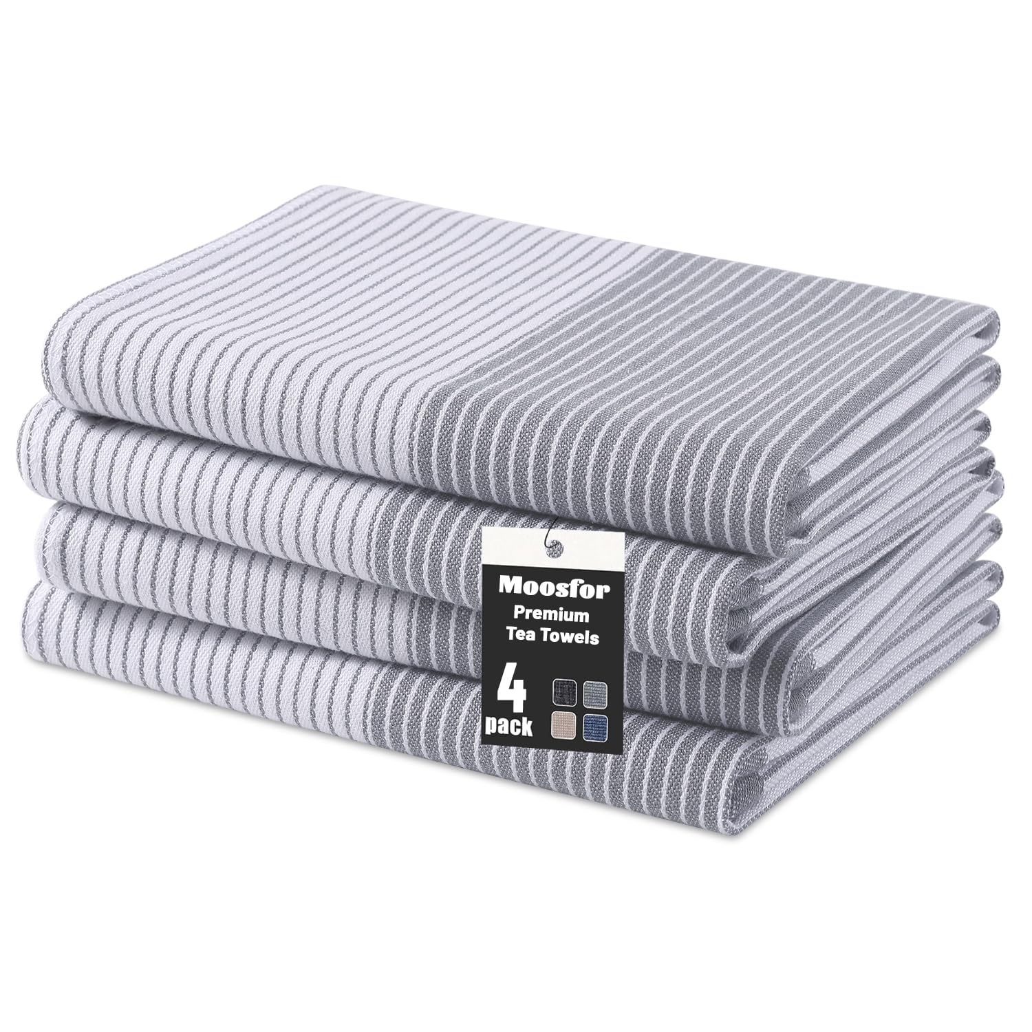Moosfor 100% Organic Cotton Tea Towels Extra Large, Highly Absorbent Soft Dish Cloths, Lint Free Quick Drying kitchen towel, Premium Dish Towels for Kitchen, Pack of 4, 46 x 72 cm, Grey