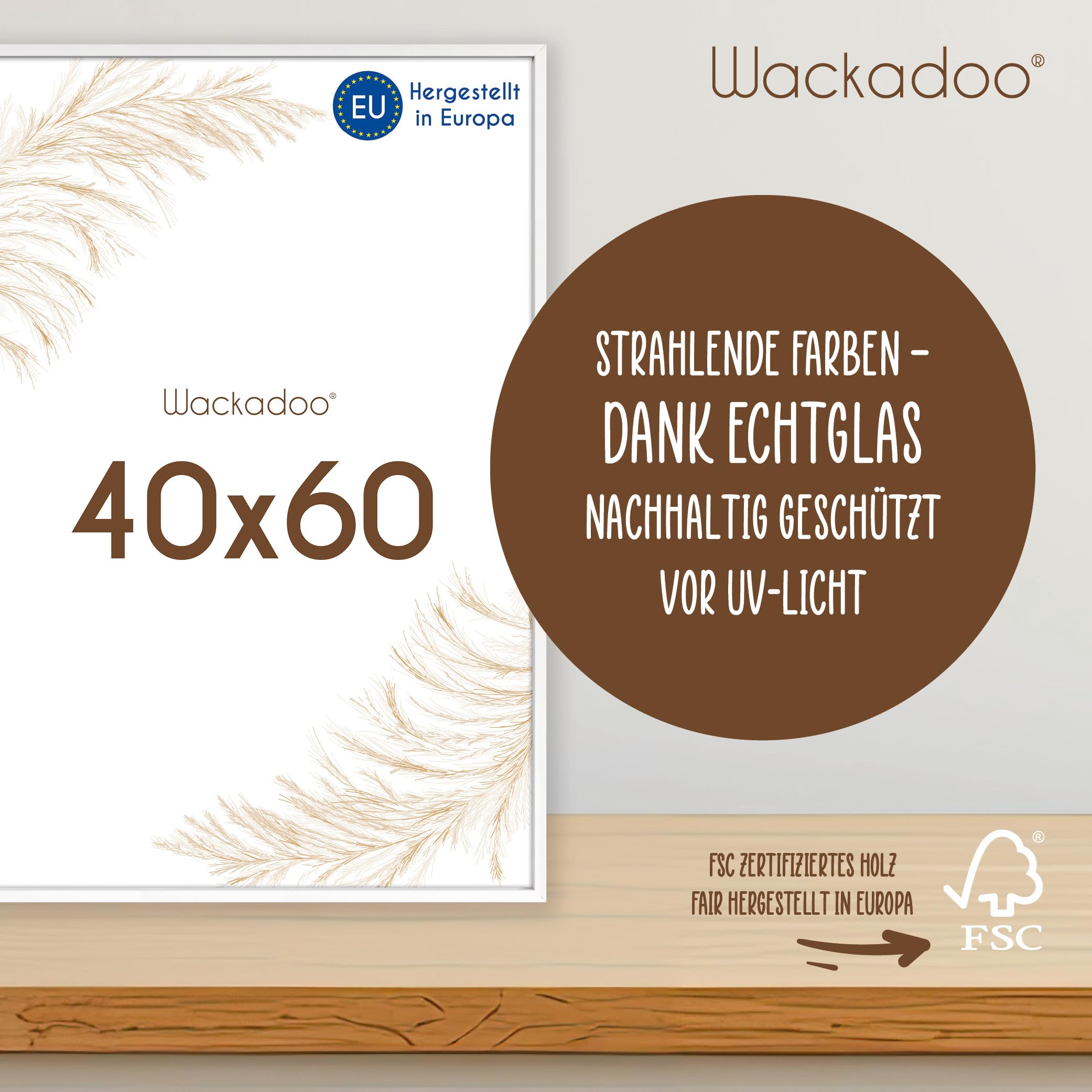 Wackadoo Cornice portafoto quadrata 10x10 bianca Fotowand Fotogramma con vetro Legno Picture frame