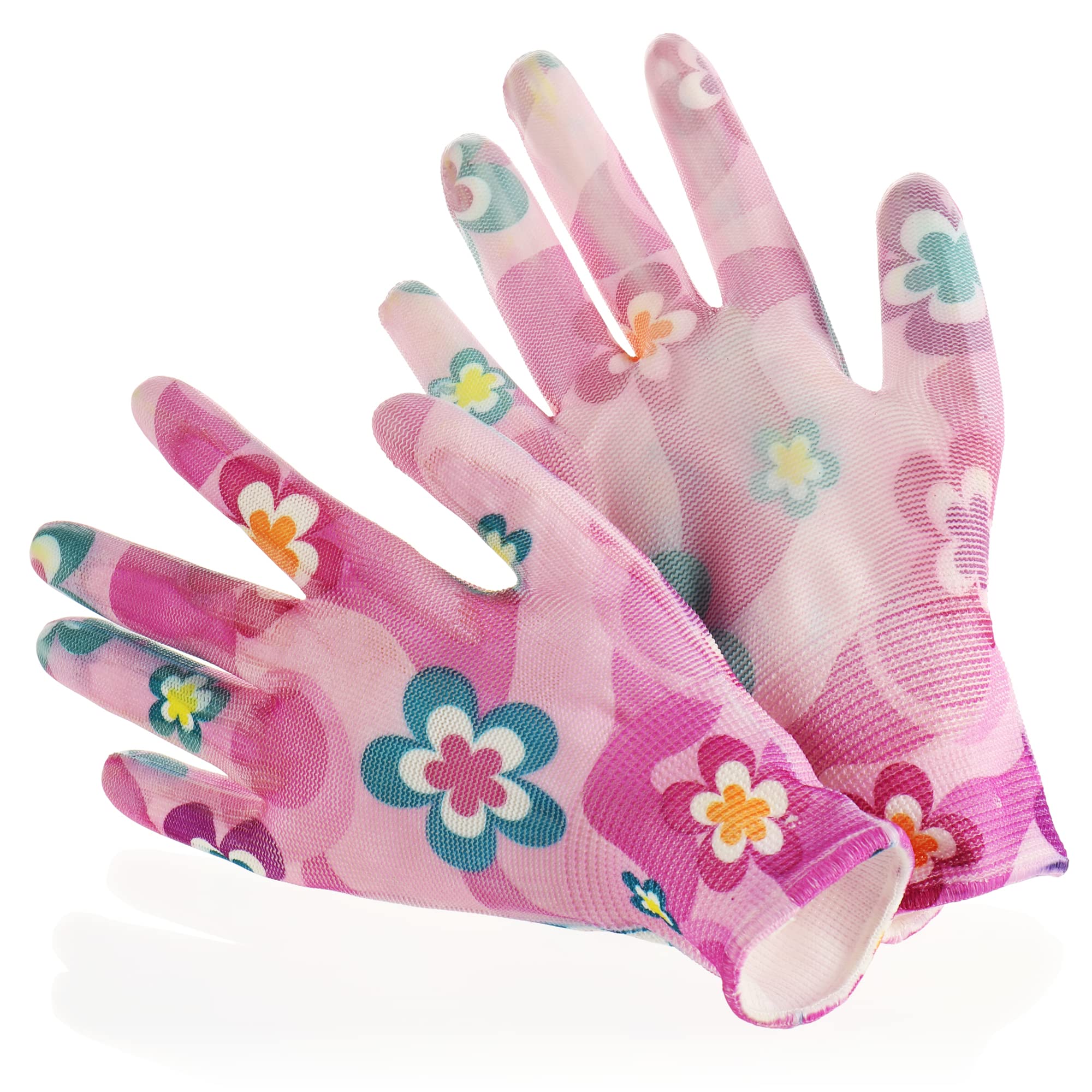 com-four® set of 2 premium gloves garden and work for women, flower motif, made of latex, anti-slip coating - Image 3