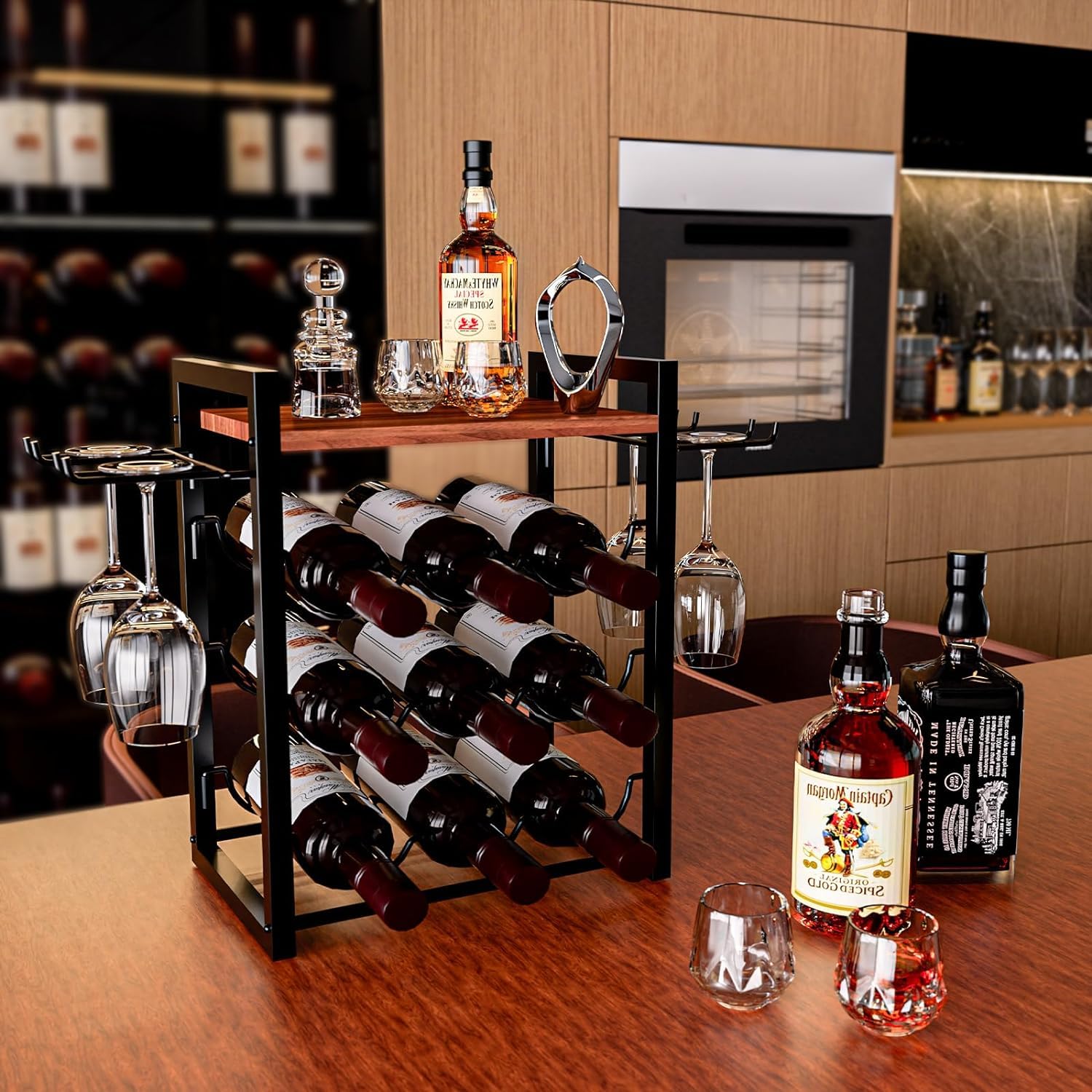 Wine Storage Modern Tabletop Wine Rack HASTHIP® Small Wine Racks  Countertop(5 Bottle Capacity),Metal Wine Bottle Holder Modern Black For  Home Kitchen