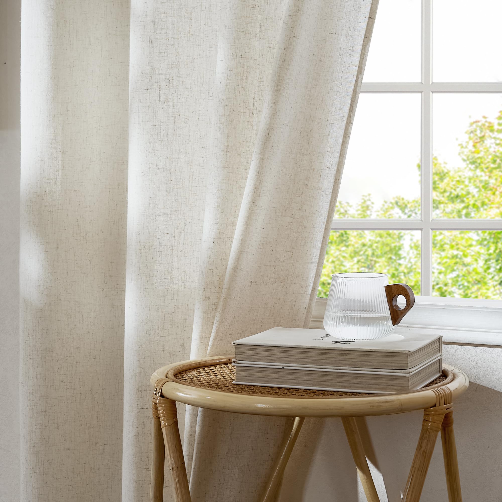 KGORGE Rideau Voilage Lin - Beige Naturel Rideaux Voilages avec Oeillets, Decoration Maison Fenetre Chambre Salon, Panneaux Draperies Intérieurs Largeur 140cm et Hauter 240cm, Lot de 2