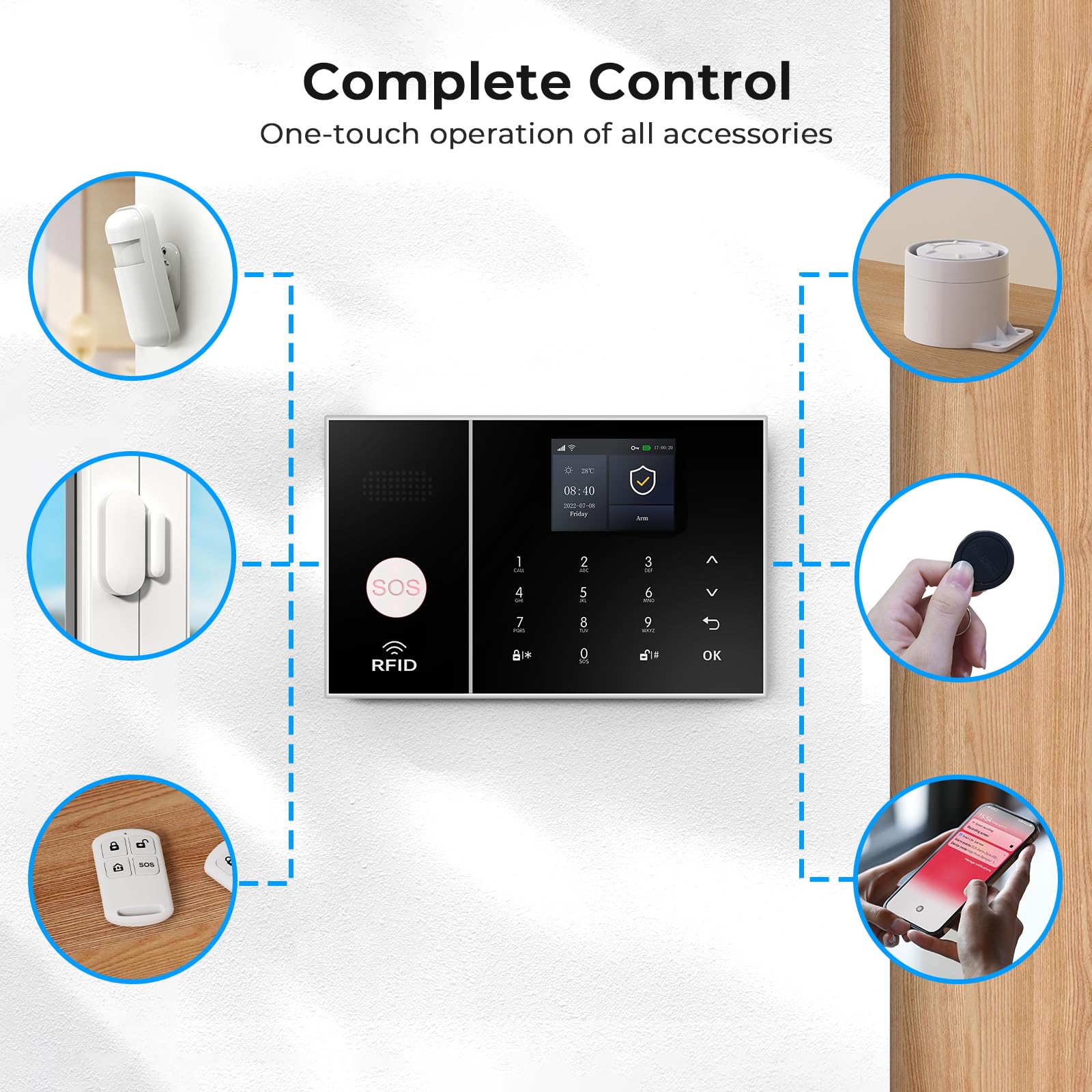 Sistema de Alarma de Seguridad para el hogar Inteligente, Alarma WiFi 4g,con cámara de Alta definición 2mp, Sensor de Movimiento pir,Control Remoto,Sensor de Puertas y Ventanas,Juego de 22 Piezas