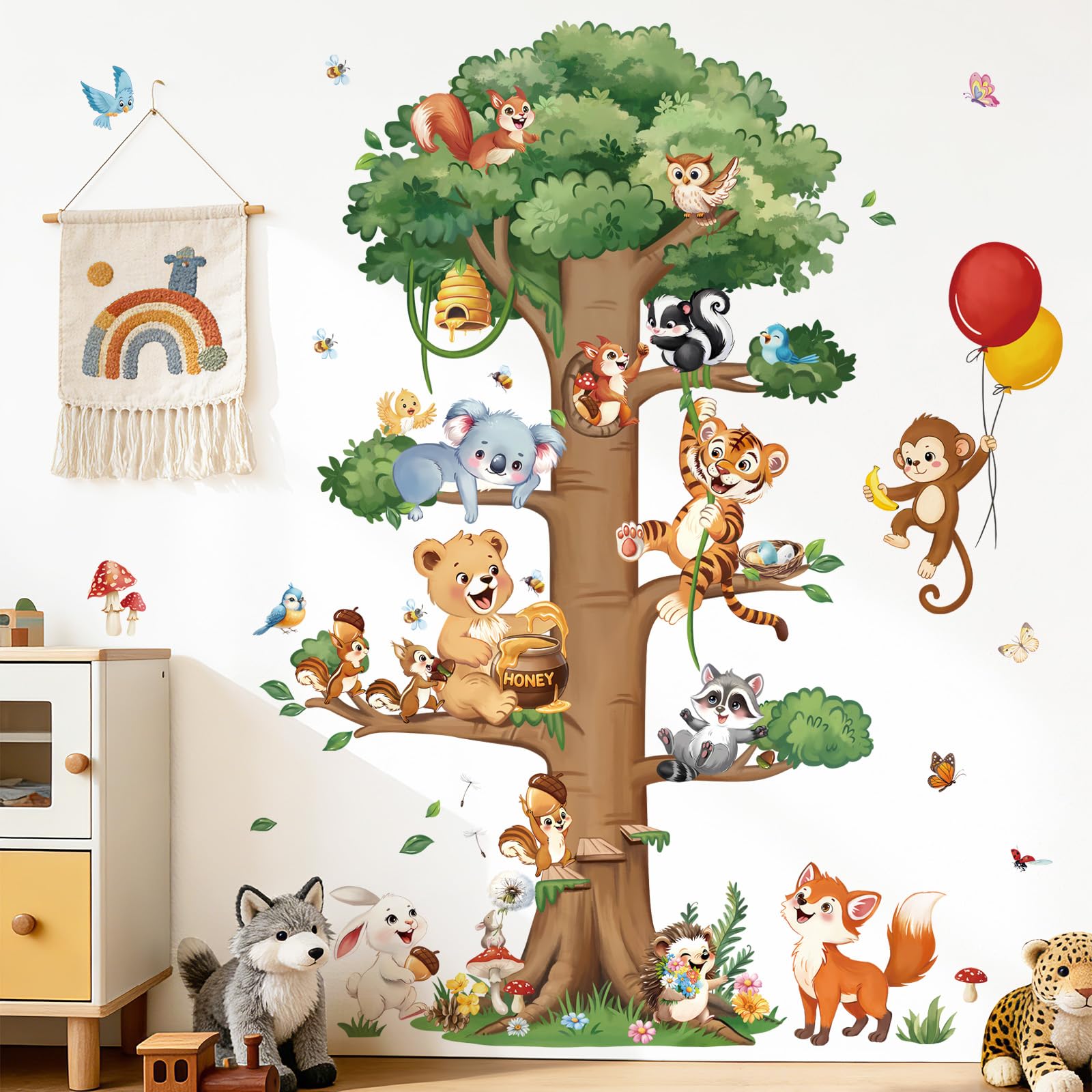 decalmile Pegatinas de Pared Animales del Bosque Árbol Grande Vinilos Decorativos Animales Zorro Conejo Ardilla Adhesivos Pared Habitación Infantiles Niños Bebés Guardería