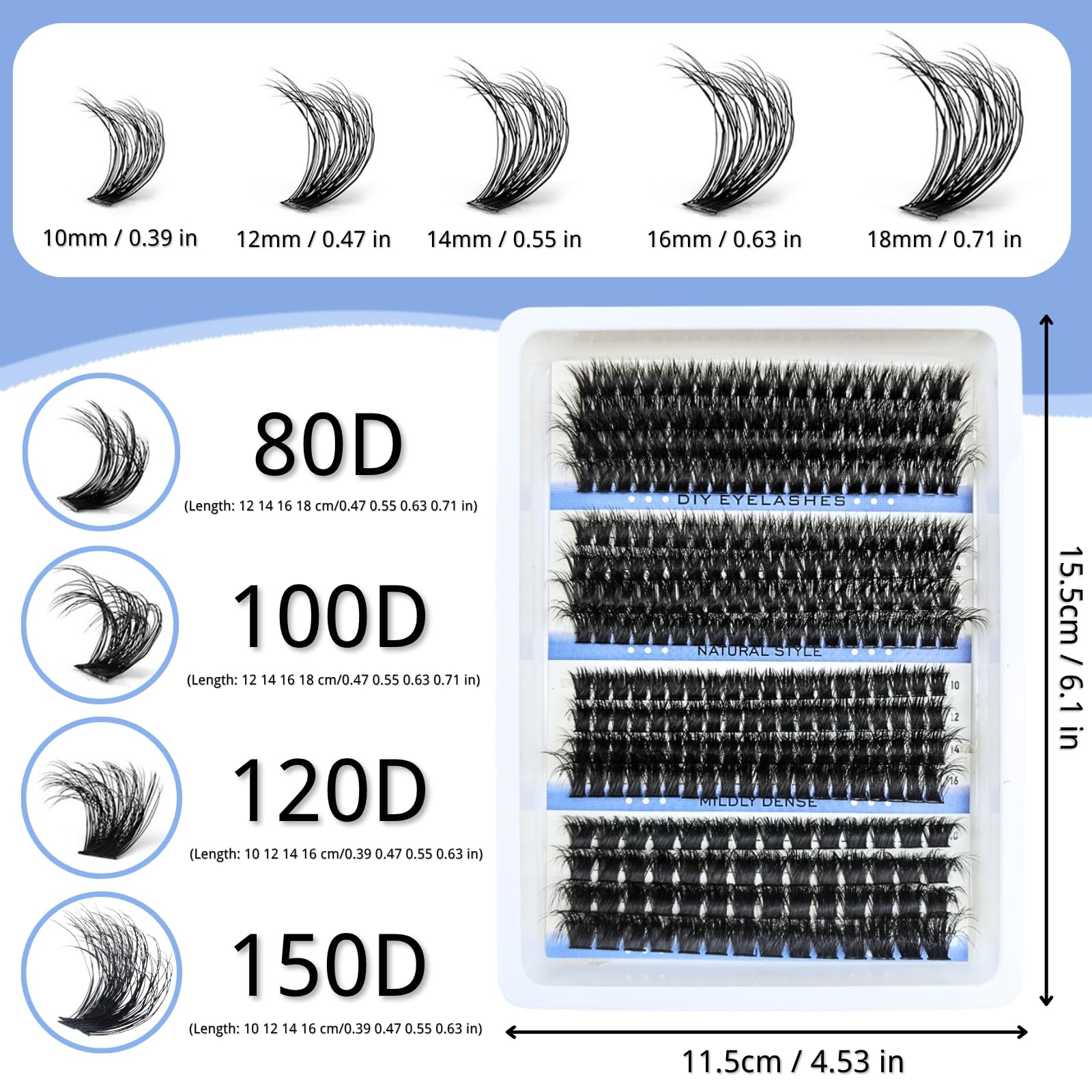 KEYRI 296 Pieces Individual Eyelashes 80-100-120-150D Fluffy Russian Eyelashes Extensions DIY Eye Lashes Cluster Lashes Kit D Curl Durable Eyelash Clusters for Girls and Women (10-18mm Mix) - Image 2