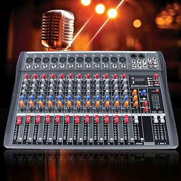DJ Mixer 12 Channel Mixing Console Portable DJ Audio Mixer Sound Mixing Console Stage Live Studio Mixer for DJ Studio Audio