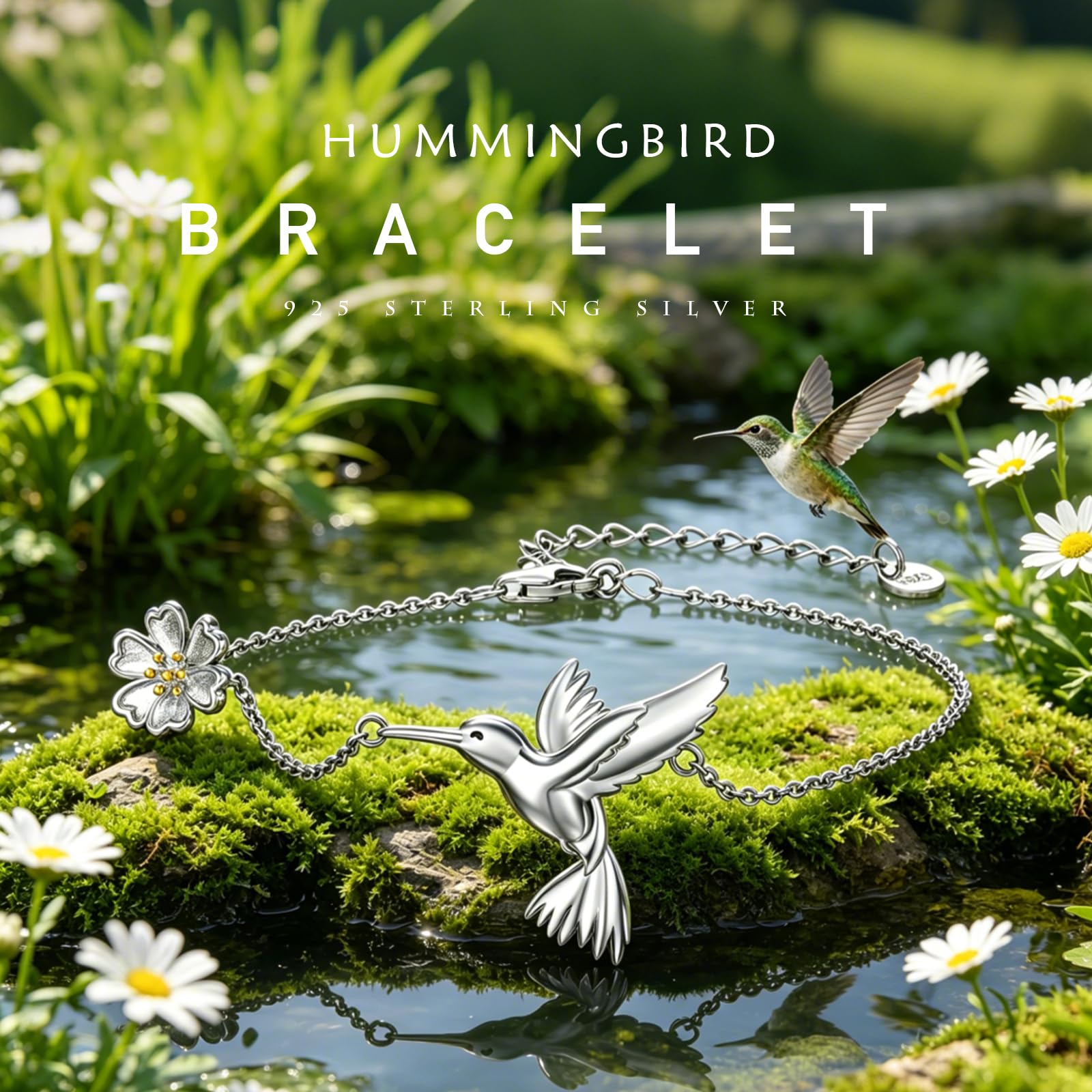 Pulsera de plata 925 para mujer, diseño de colibrí y flor, adecuada para el Día de la Madre, San Valentín, cumpleaños, bonito regalo para novia, madre, esposa