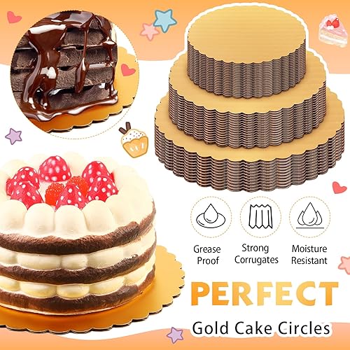Miniatura 3 de Eaasty Paquete de 60 unidades de placas base de círculos dorados para tartas, platos base desechables para tartas, bandeja corrugada revestida para