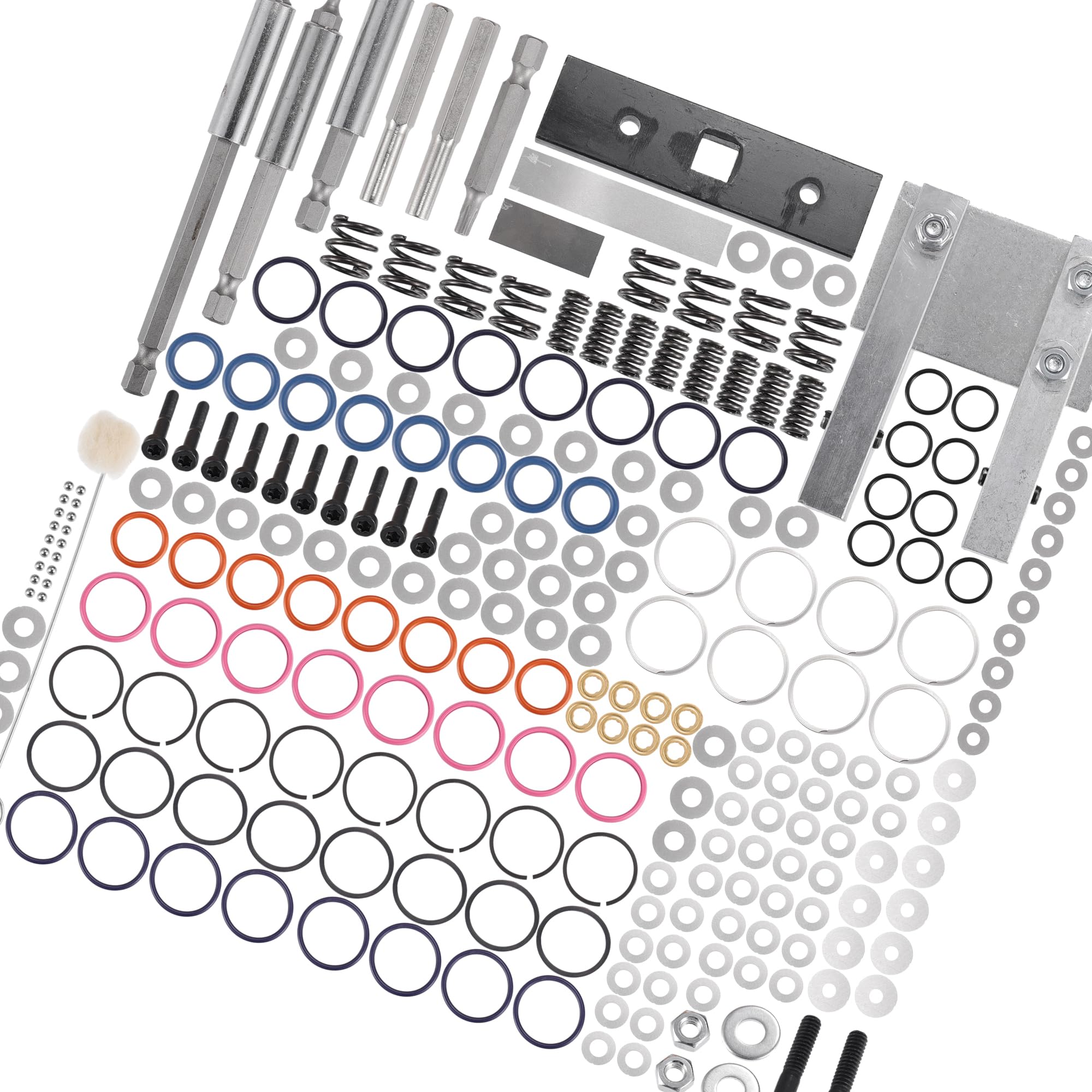 Motoforti 7.3L Injector Rebuild Kit with Vice Clamp, Special Tools, Springs & O-Ring Seal Kit, for Ford 7.3L 1994-2003, Metal, Black, Silver Tone