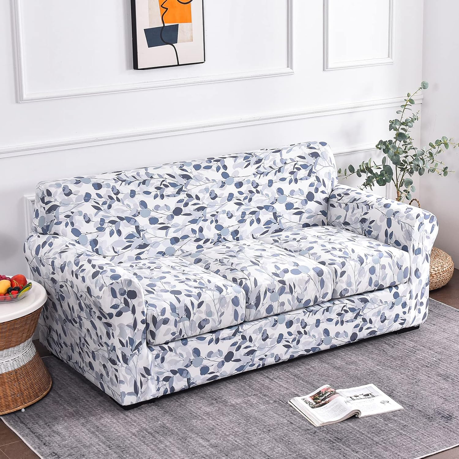 KRFOONN 4 Piece Stretch Sofa Couch Covers for 3 Cushion Couches Printed Sofa Slipcover with 3 Separate Seat Cushion Covers Washable Sofa Slip Covers Furniture Protector for Pets Kids (Large, 12)
