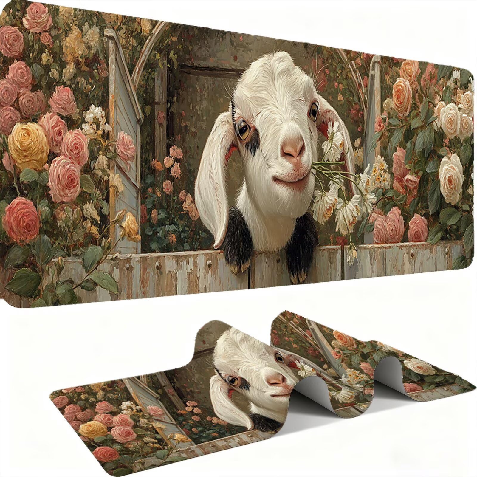 Tapis de Souris XXL 1500x800mm Desk Mat, Large Tapis de Bureau Multifonctionnel et Etendu, Protection Bureau avec Base Anti-Dérapage, pour Tous Types de Souris Maison Gaming - Fleur Agneau C0P-593