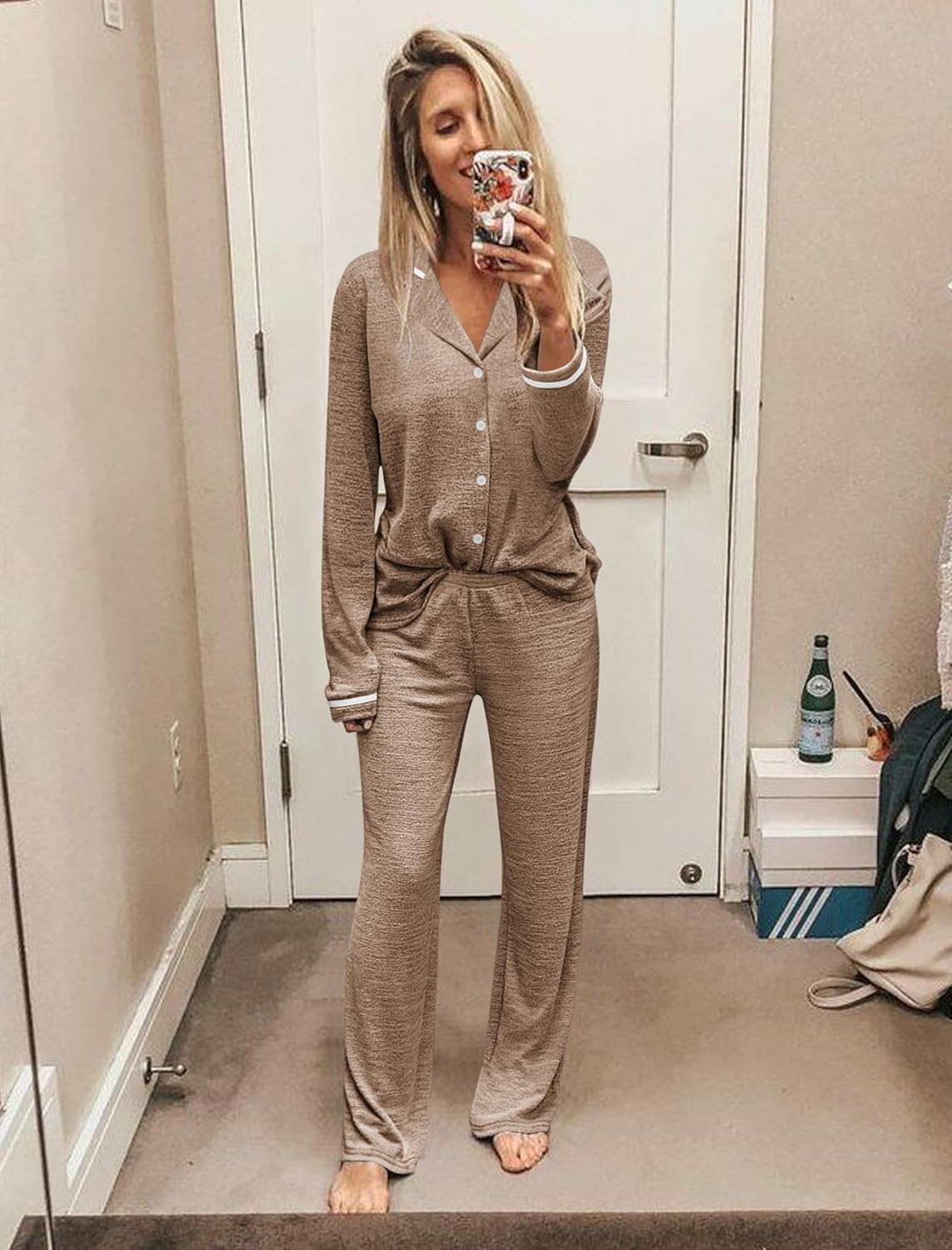 Ekouaer Women's Pajama Sets Long Sleeve Button Down 2 Piece Pjs Soft Lounge Sets Notch Collar Sleepwear - Image 2