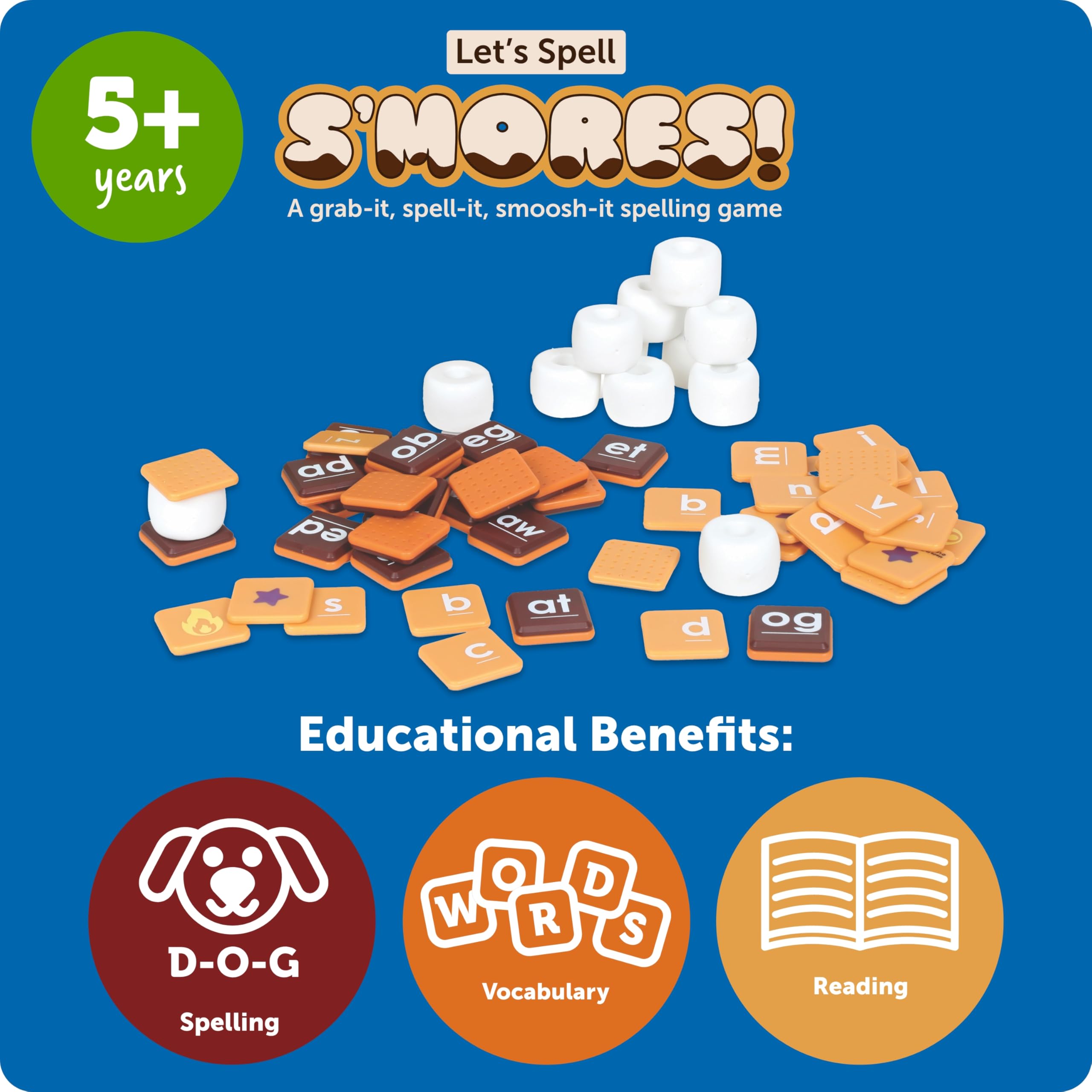 Learning Resources Let's Spell S'Mores!, Alfabeto Flash Card, giochi di parole, imparare a leggere, Strumenti per la dislessia per bambini, età 5+, 62 pezzi