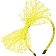 SUMERSHA Women Neon Lace Bow Headband 80s Costume Headwear Lace Bow Hair Accessory for 1980s Theme Party Halloween Hair Hoop Yellow