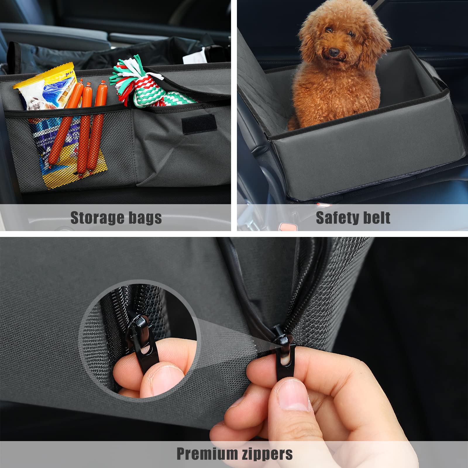 Pecute Seggiolino Auto per Cani di Piccola Taglia, Trasportino per Cani Auto,Coprisedile Auto per Cani con Cintura di Sicurezza,Adatte per la Maggior Parte Delle Automobili, Camion,SUV,grigio