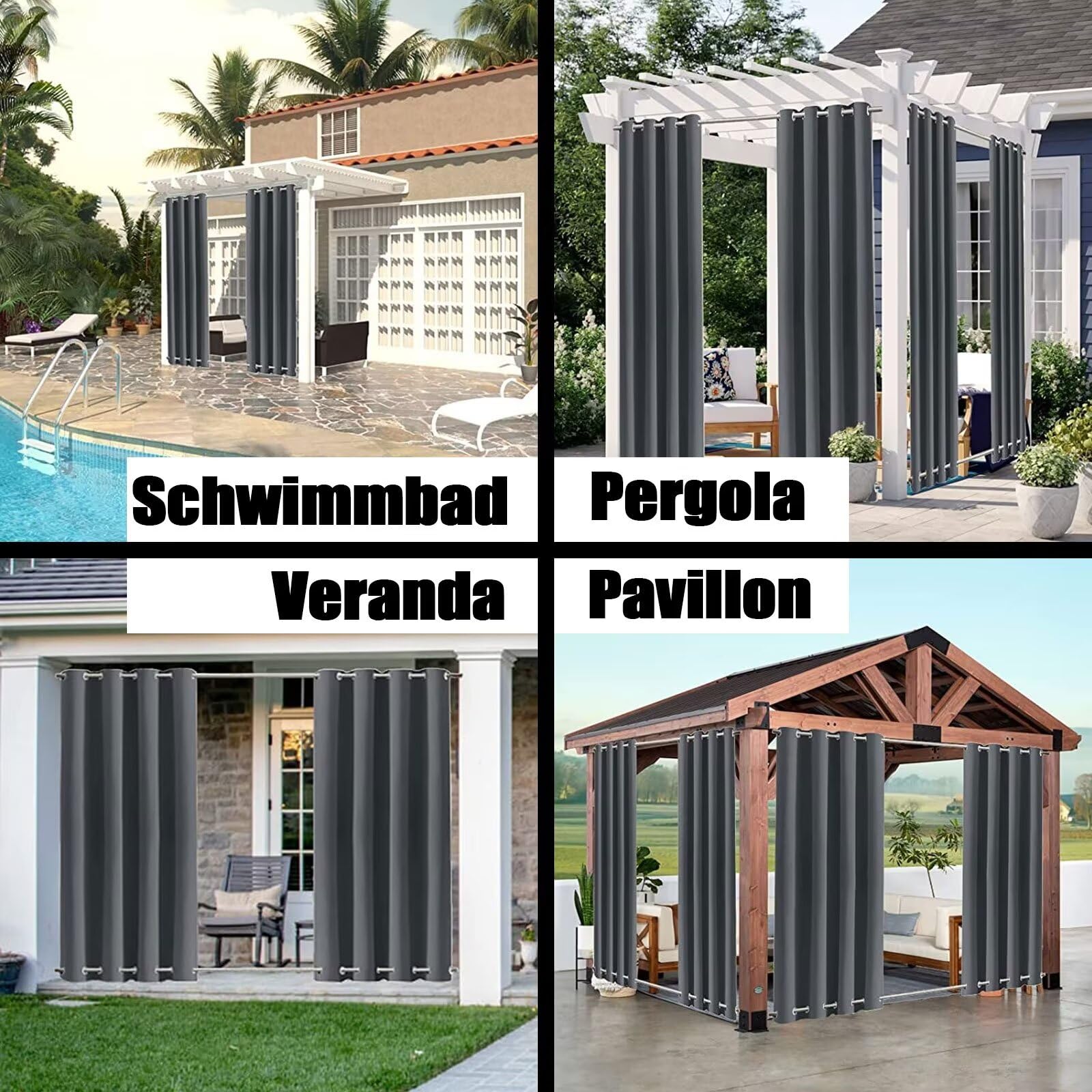 tenda da esterno tende impermeabile con anelli Superiore e Inferiore oscurante impermeabili per gazebo da sole antipioggia tende oscuranti esterni veranda Antracite 1 Pezzo 90x200cm (BxH)
