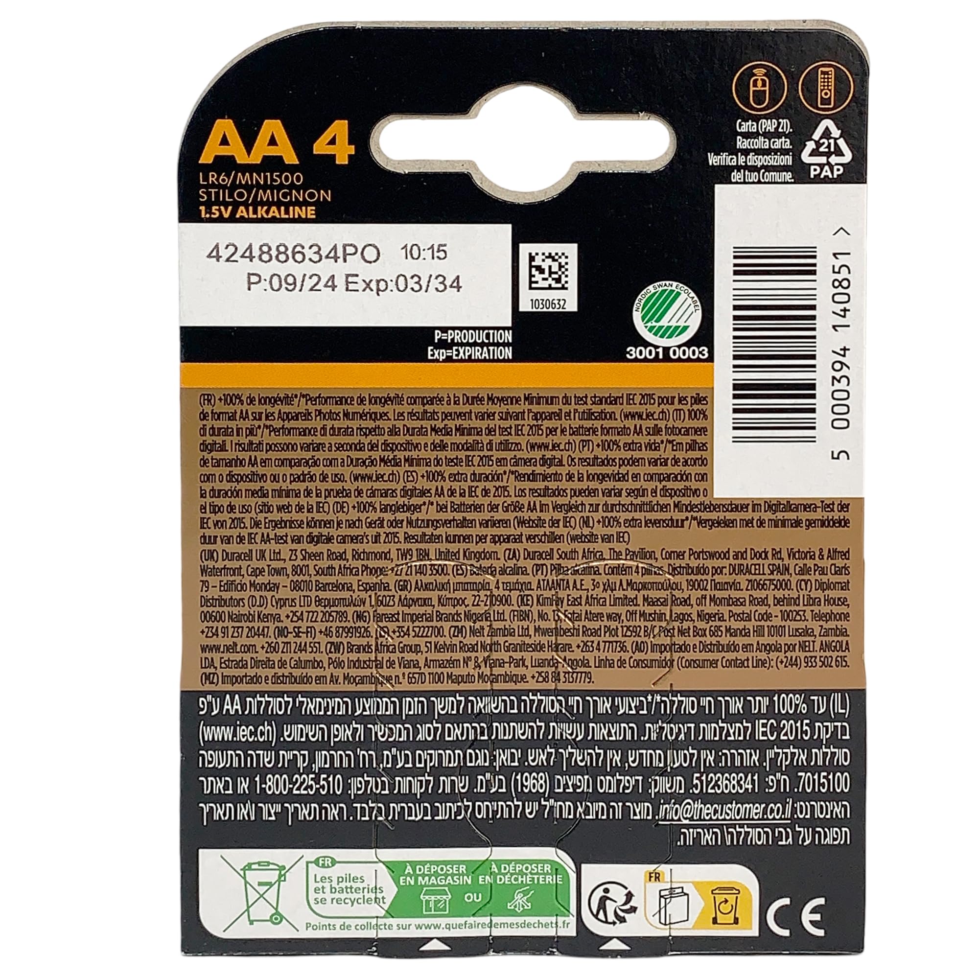 Batterie Stilo AA LR6-10 Confezioni 4 pz. per Telecomandi, Giocattoli, Dispositivi Elettronici e Accessori a Bassa e Media Potenza