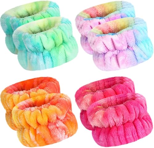 Toallas de muñeca ajustables y absorbentes reutilizables para lavado de cara y spa, 8 bandas de algodón para mujeres y niñas
