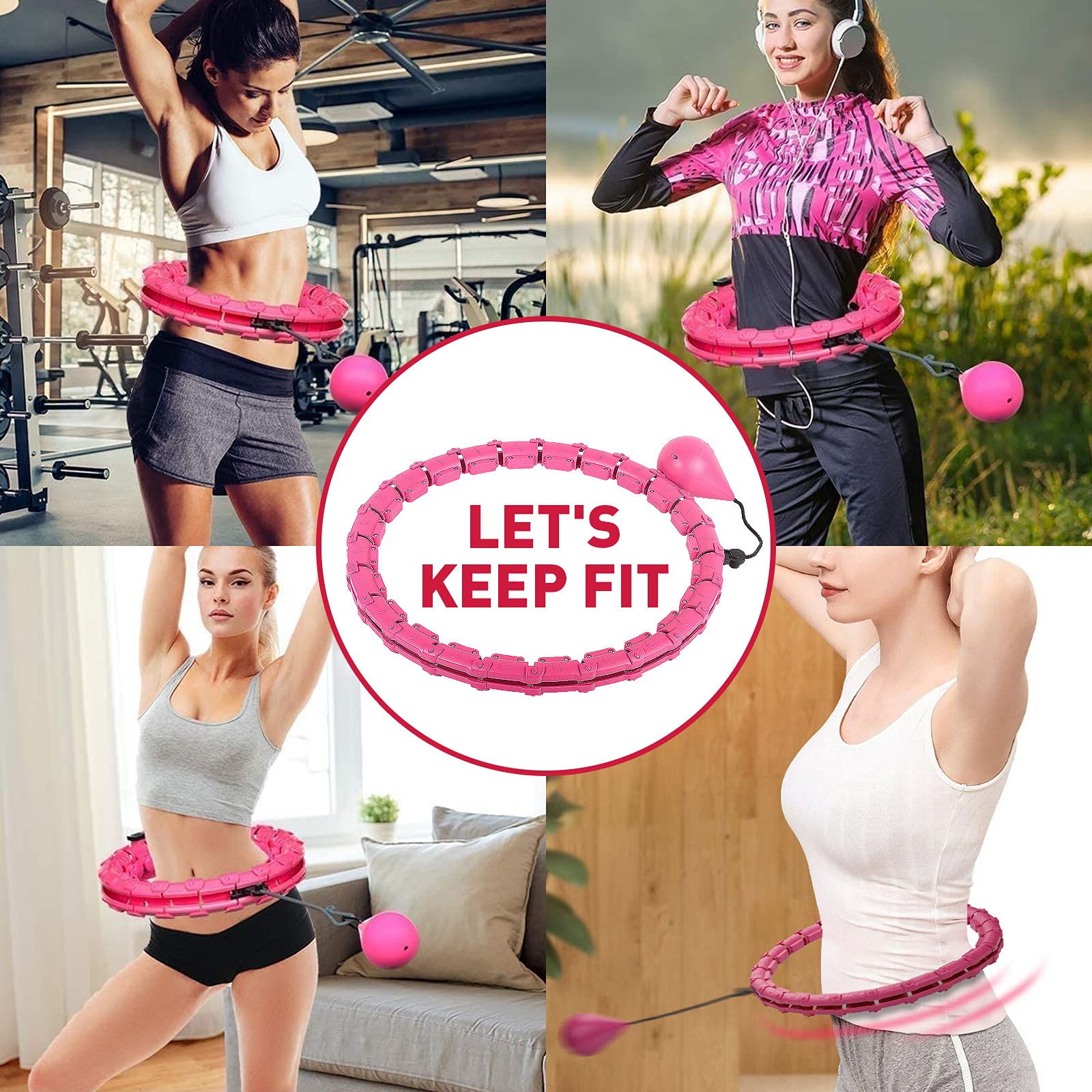 HOMCHEK Ważona inteligentna hula hop hula hop dla dorosłych i dzieci 2 w 1 brzuch fitness ćwiczenia masaż 24 odpinane węzły regulowane nieopadające hula hop hop