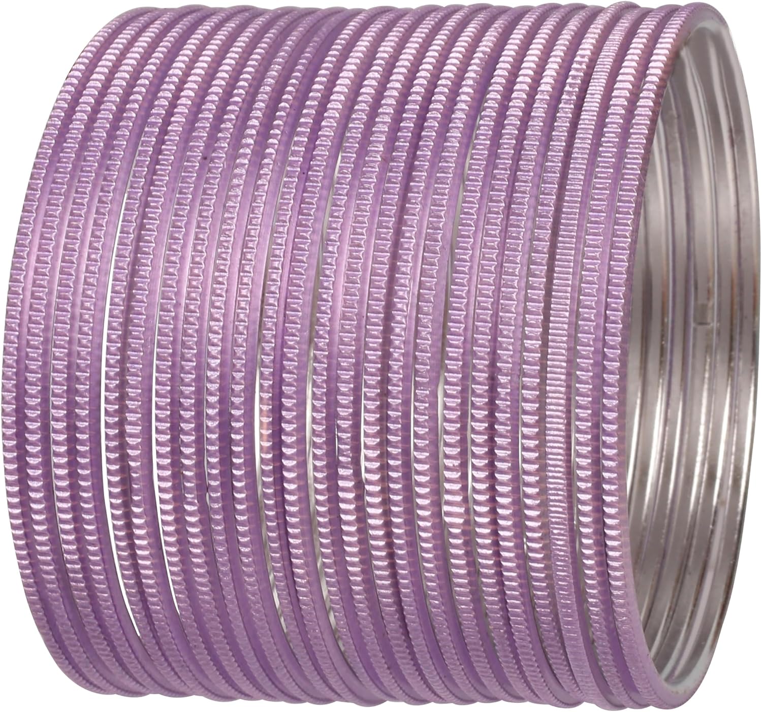 Touchstone NEW! Indian Bollywood Handcrafted Peeled Pattern “Italian Color Collection” Pastel Lilac Wrist Enhancing Designer Jewelry Bracelets Bangle. Set Of 24. For Women.