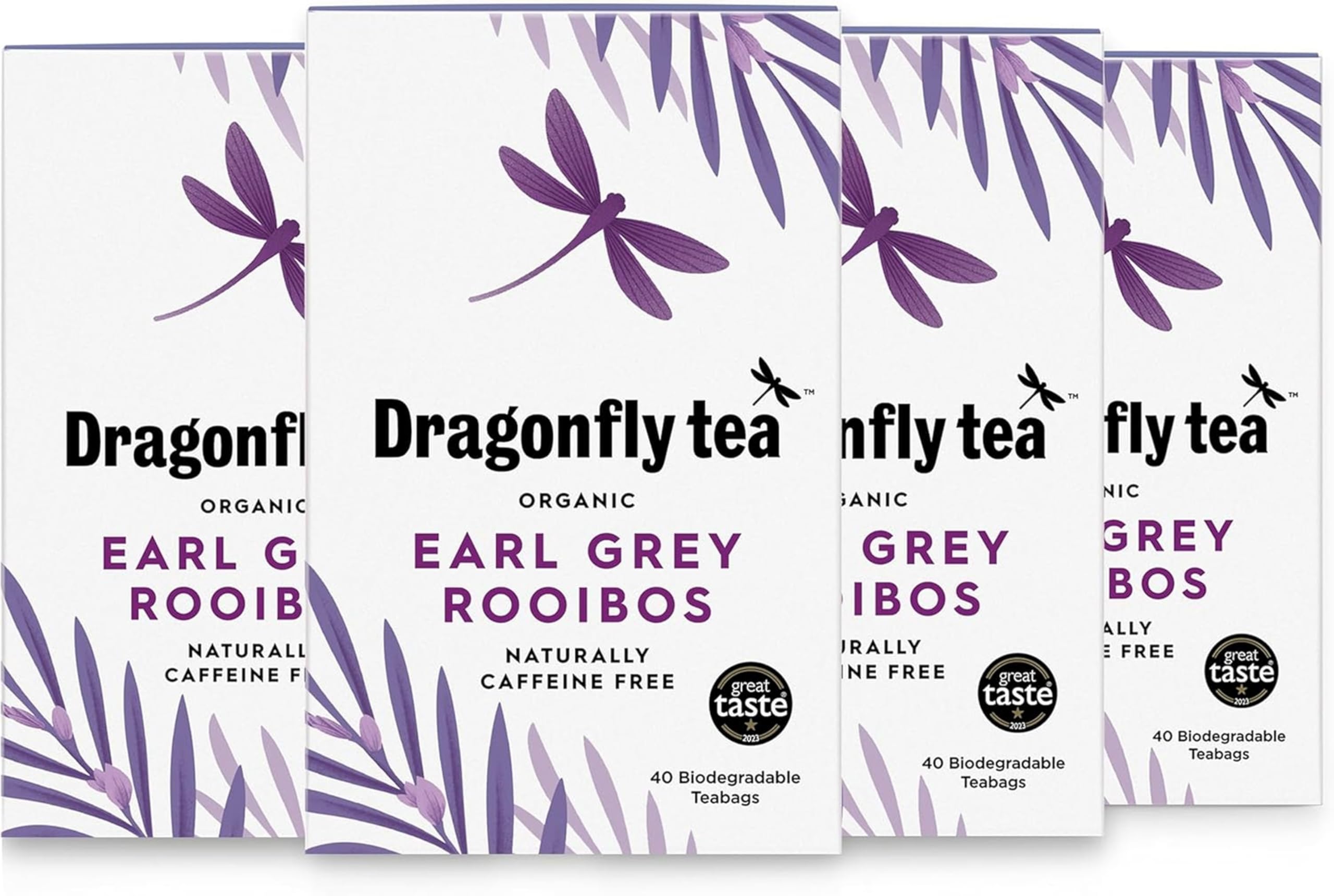 Dragonfly Organic Earl Grey Rooibos Tea, Pack of 4 x 40 (160 Teabags) Naturally Decaf Earl Grey Tea Bags, Caffeine-Free Teabags, With real Bergamot Oil