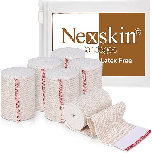 Vendaje elástico premium (3 pulgadas de ancho, paquete de 6)  NexSkin vendajes de compresión atléticomédica sin látex con cierre de velcro en ambos