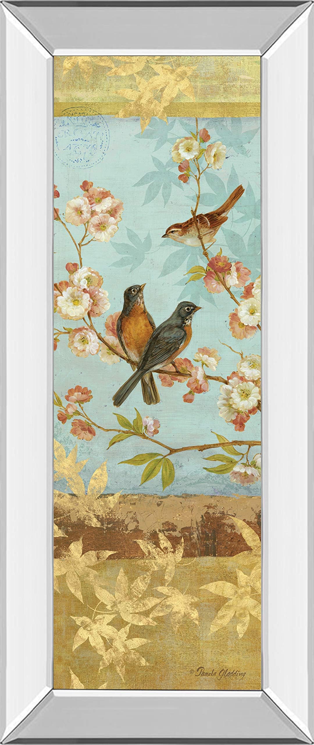 Classy Art Robins & Blooms Panel By Pamela Gladding Framed Print Wall Art, Blue