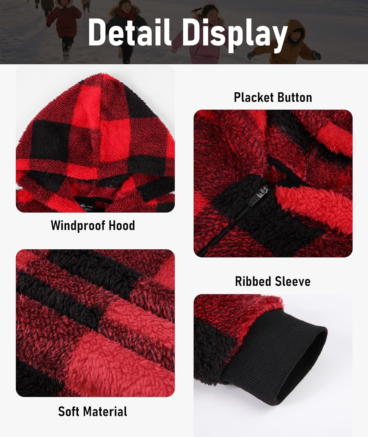 Little Beauty Girls Fuzzy Fleece Hoodies Sweatshirt Sherpa Pullover Cozy Hooded Outwear Coat with Pockets - Image 4