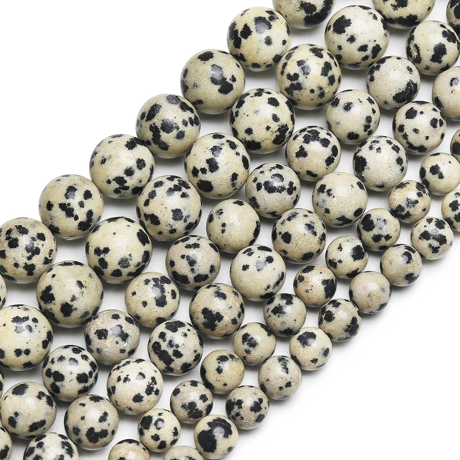 8mm Polished Smooth Dalmation Spot Jasper, Natural Gemstone Beads Round Semi Precious Loose Stones Energy Healing Crystals with Free Stretch Cord for Jewelry Making, DIY Bracelet Necklace