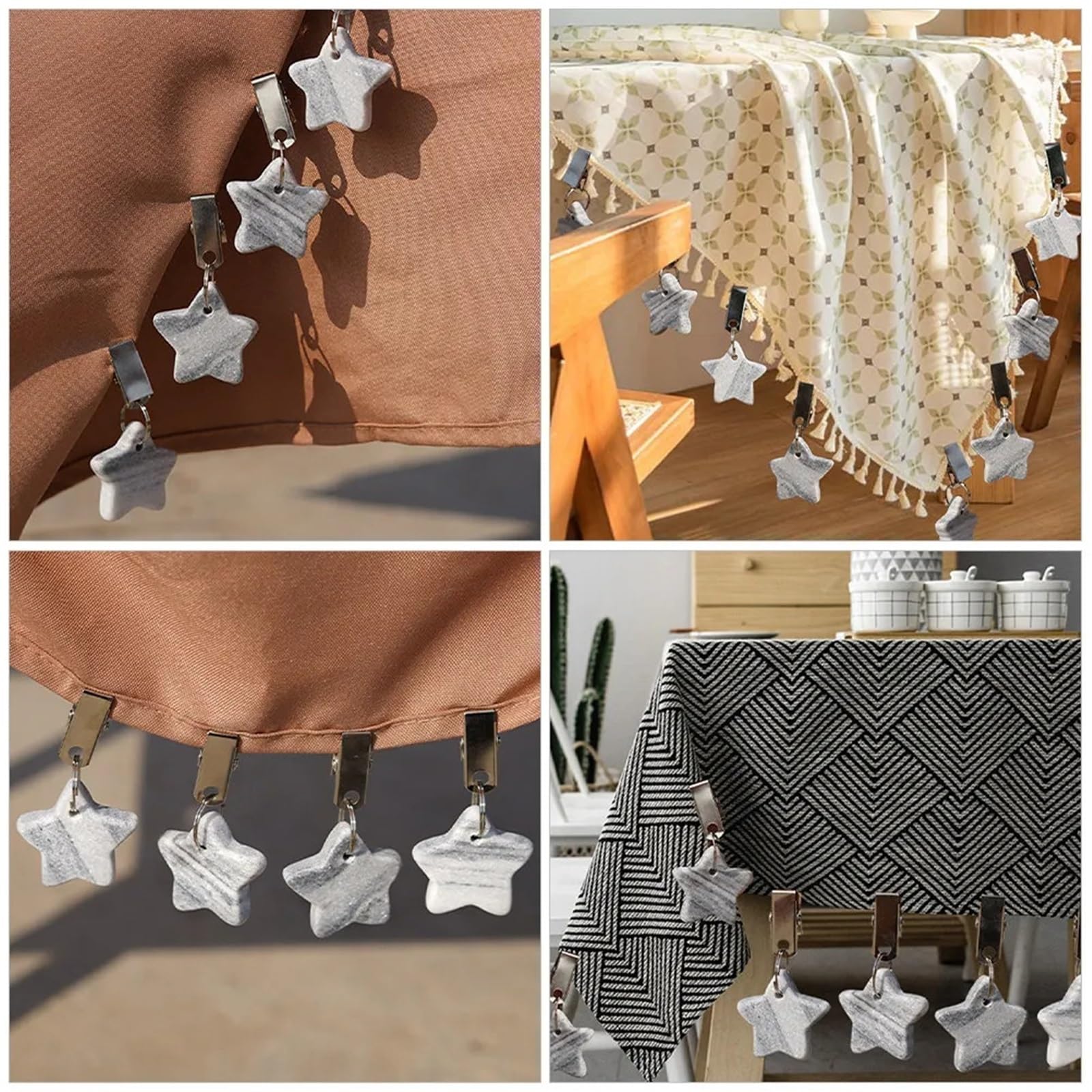 Tischdeckenbeschwerer, Marmor-Tischdeckengewichte, Edelstahl-Clips für Outdoor, Party, Hochzeit, Picknick, 10 Stück